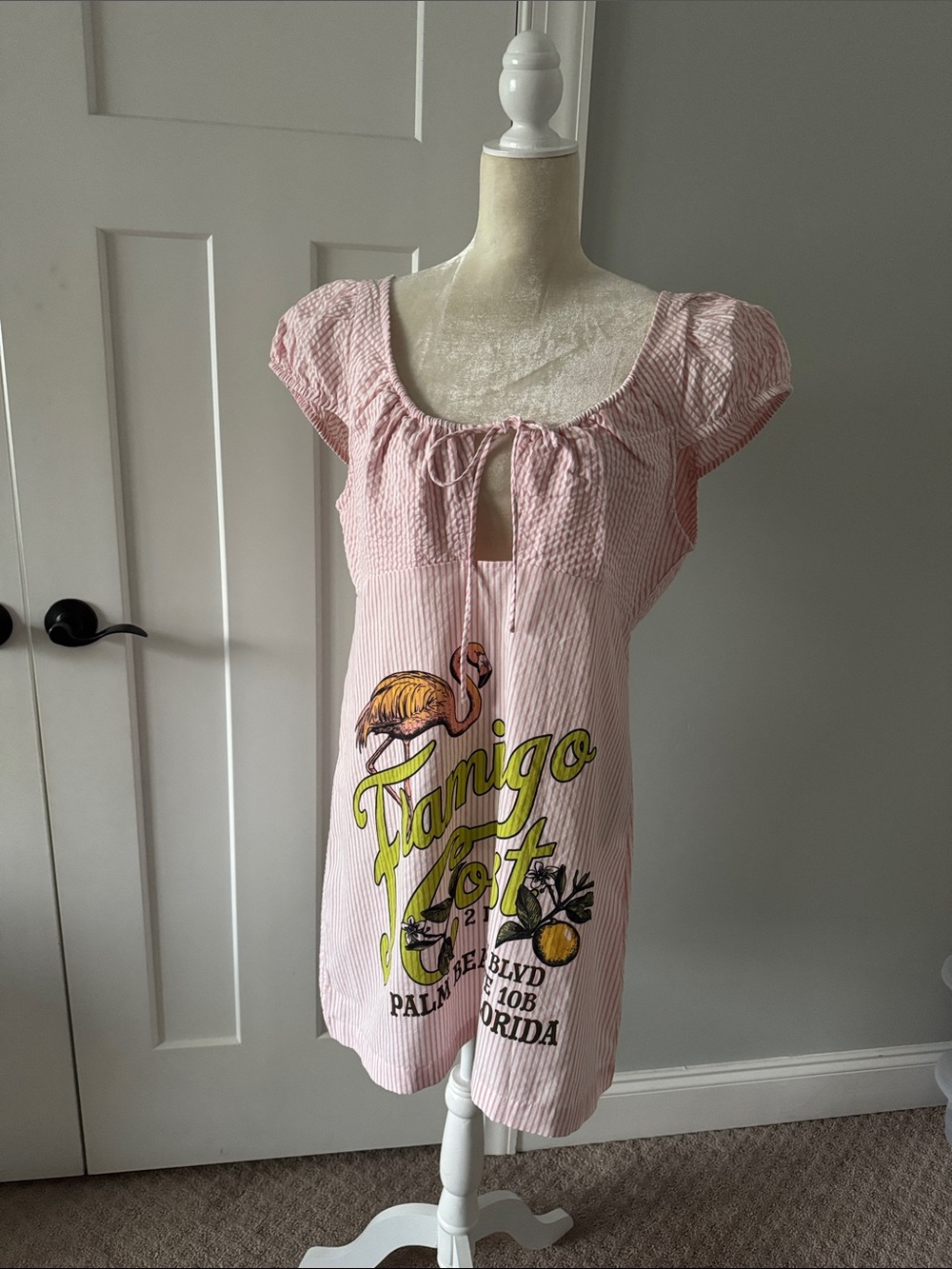 Anthropologie Pink Seersucker Flamingo Graphic Tunic Dress